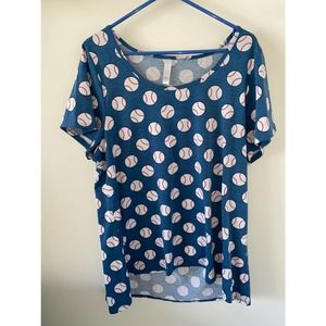 Lularoe Classic T UNICORN Tshirt Baseball print top Blue 2XL EUC